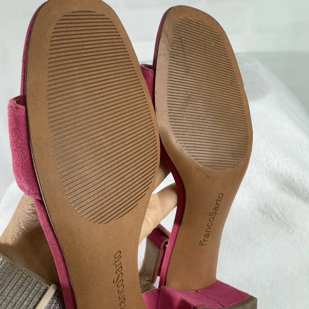 Franco Sarto L-Rosalina Open‎ Toe Pink Block Heel Women Sandals Size 9.5 M